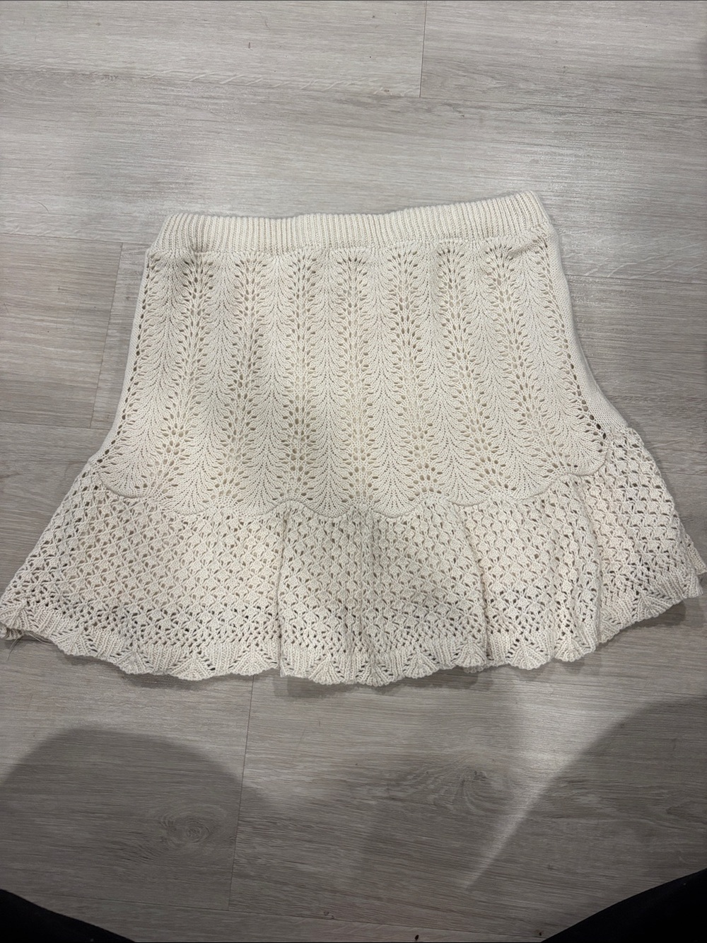 Cream Crochet Circle Skirt with Ruffle Hem
